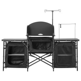 Camping Kitchen Table Portable Outdoor Cook Station Storage Windshield Aluminum