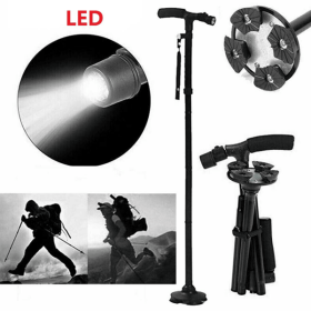 5-Levels Adjustable Height Walking Stick Portable Foldable Cane Travel Camping Hiking Walking Cane w/LED Light
